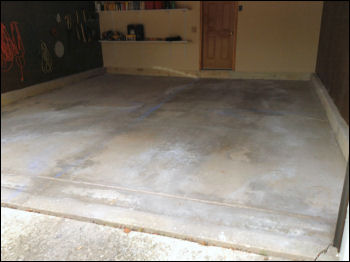 Garage Floor Showing Bare Concrete, Before Adding Tiles