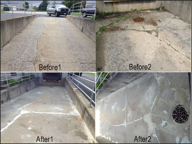 Cracks in Concrete Loading Dock Repair; Before & After