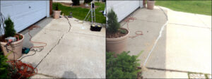 Concrete Driveway Crack Repair; Before (left) and After Repair (right) - large image